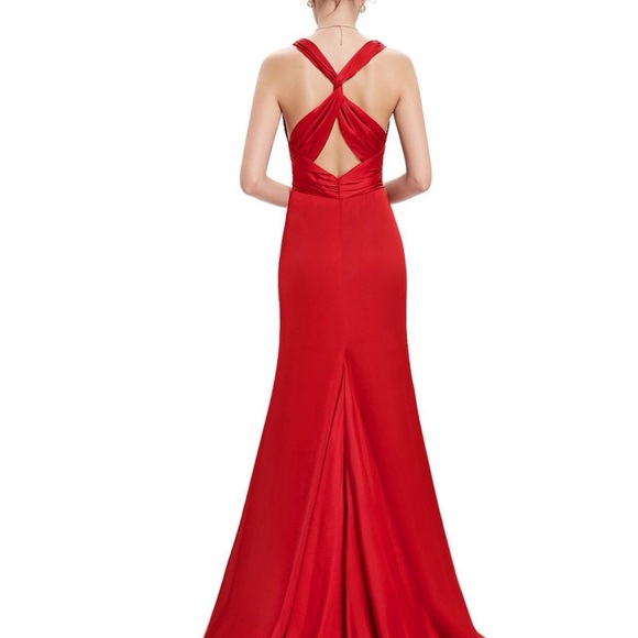 NWT Red Chiffon& Satin Evening Gown / Prom Dress - Floor Length (Long) - Picture 3 of 7